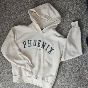 Cream Hoodie with Green Phoenix Print